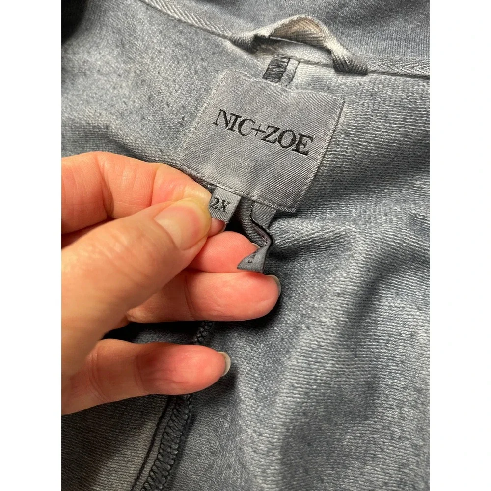 NIC+ZOE Blue Mineral Wash Jersey Knit Open Front Blazer‎ Jacket Womens 2X